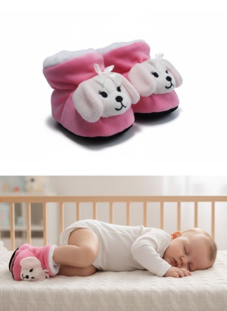 جوارب أطفال قطيفة - حذاء مريح للأطفال الرضع بتصميم جرو وردي كرتوني